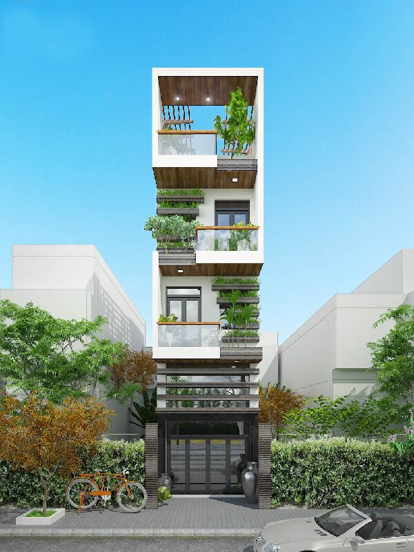 Mẫu nhà phố 5 tầng kết hợp thang máy tiện nghi, sang trọng